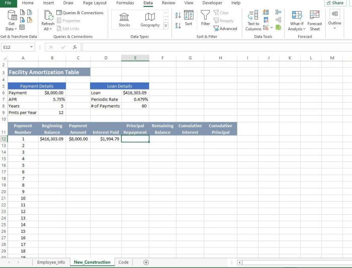 In cell e12 create a formula