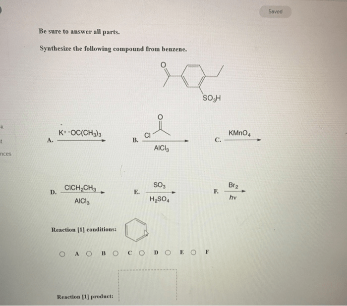 Synthesize the following compound from benzene