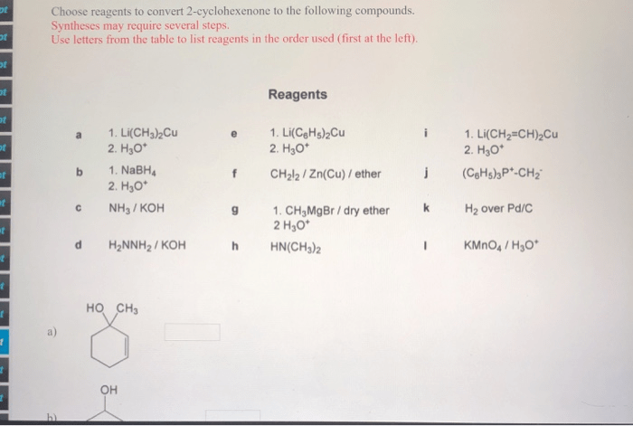 Choose reagents to convert 2-cyclohexenone to the following compounds