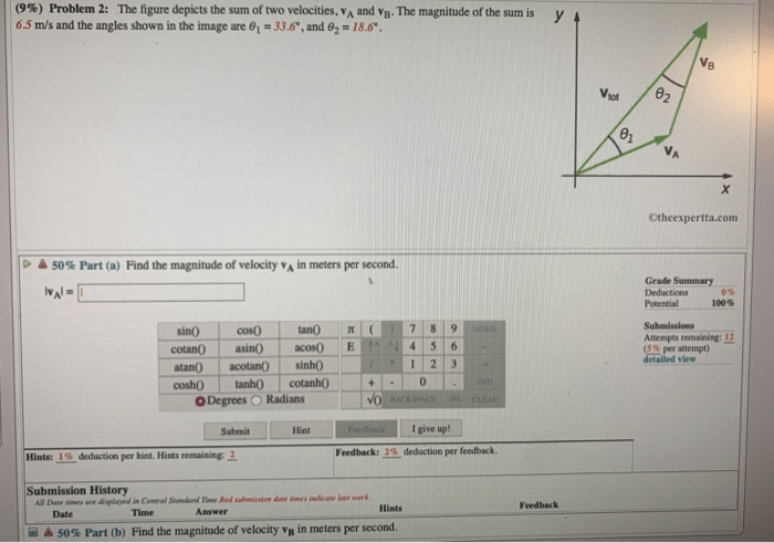 Sum two velocities depicts figure va vb problem magnitude