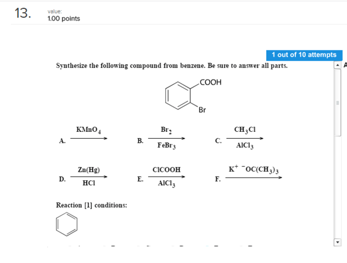 Synthesize compound following benzene answer sure parts transcribed text show